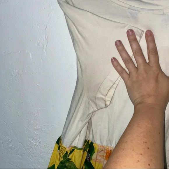 Farm Rio 100% Cotton Tiered Maxi Shirt Dress yellow floral motif Large Petite - Picture 13 of 16